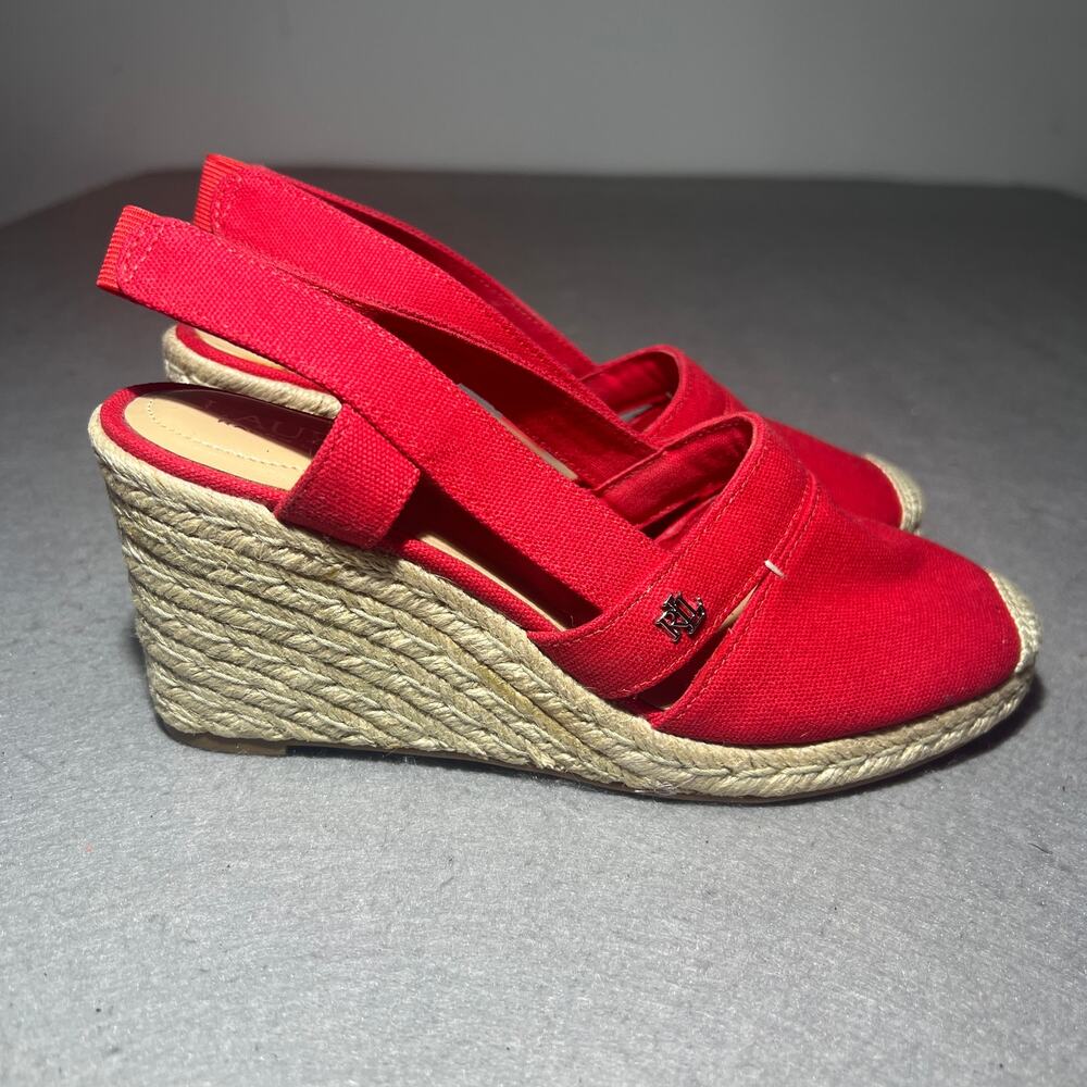 Lauren Ralph Lauren Red Espadrille Wedge Slingback Sandals - Picture 9 of 10